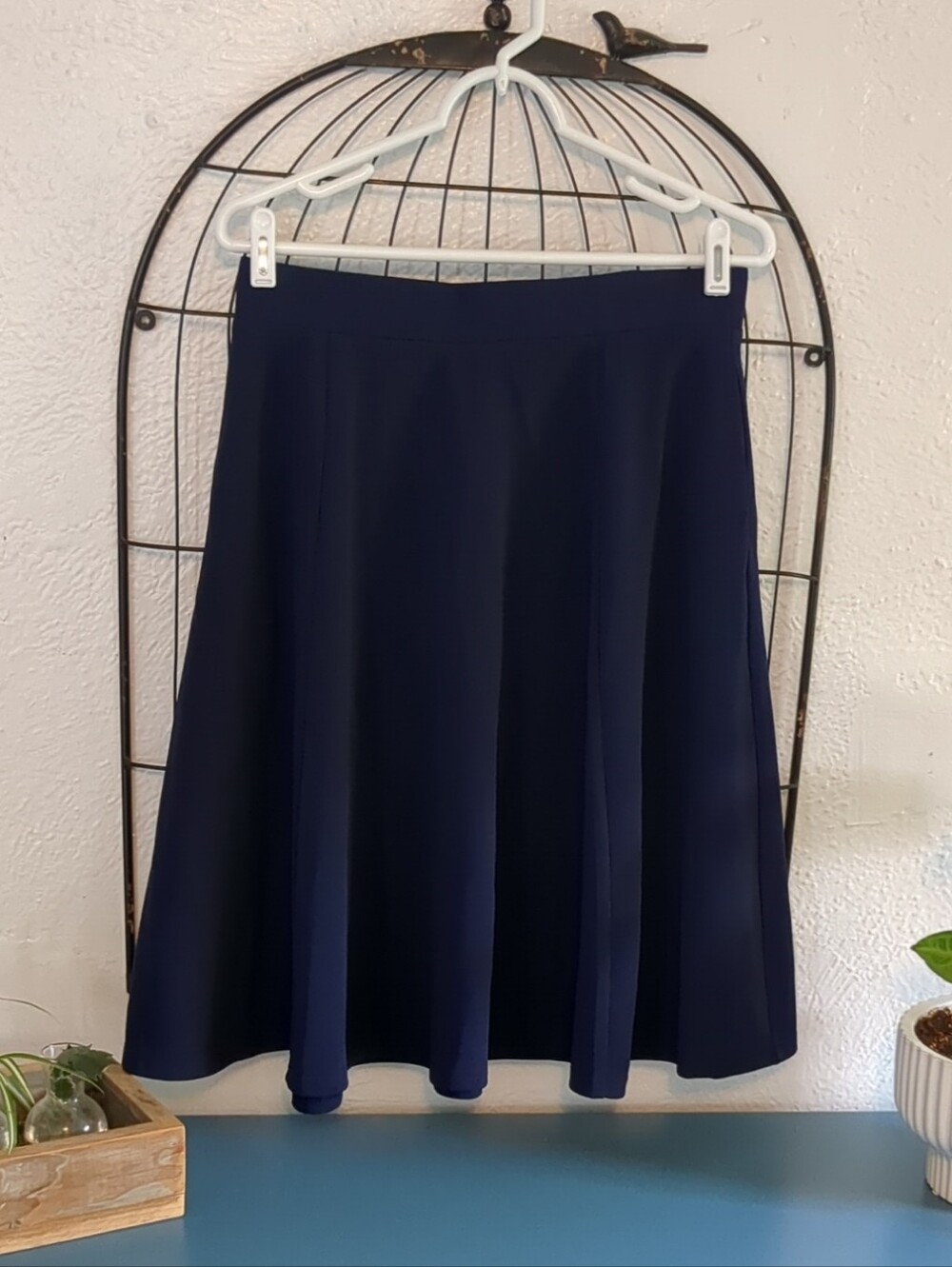 NWT. Navy A-Line Midi Skirt. Size L.